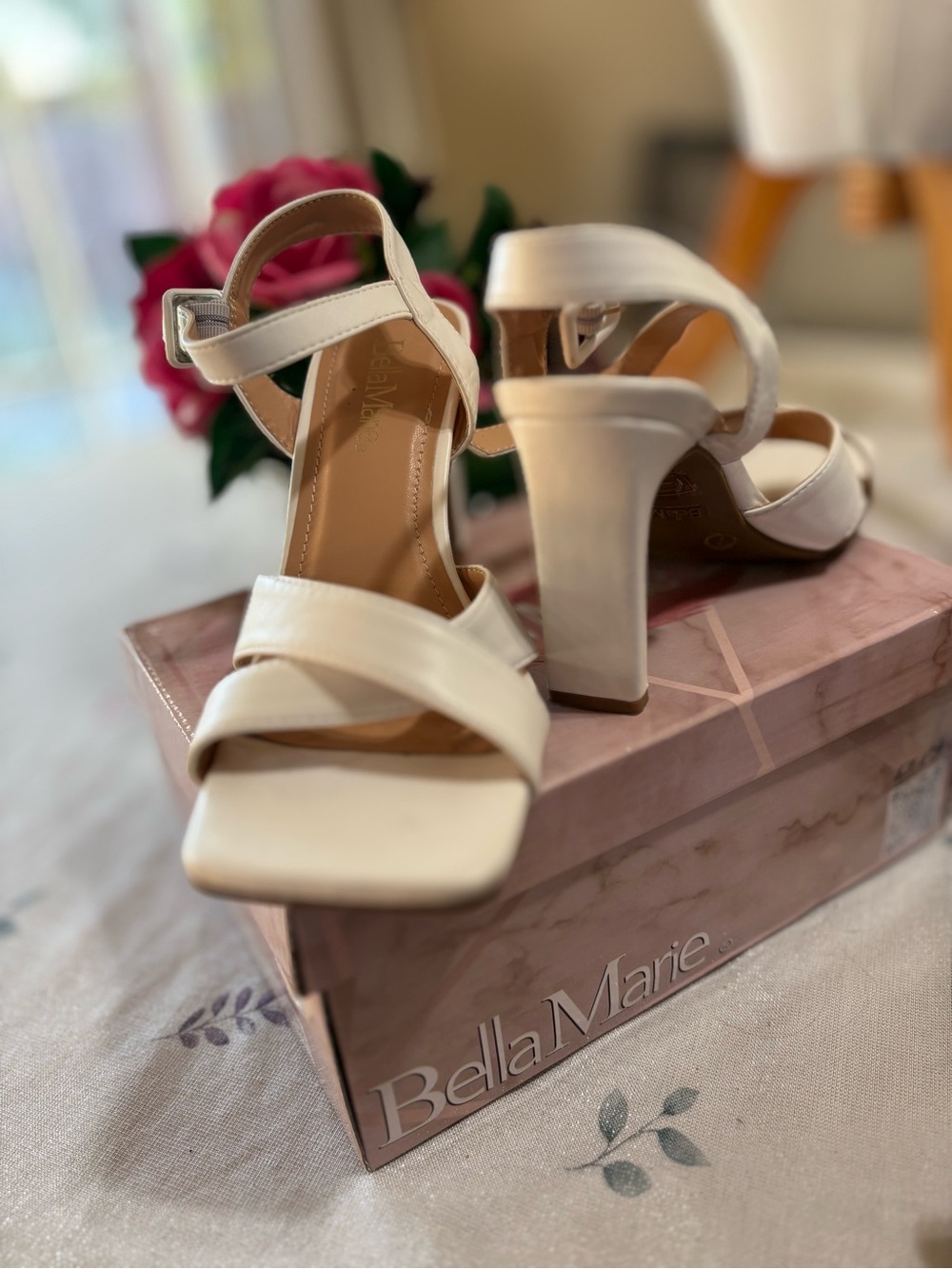 Bella Marie Ivory Strappy Block Heel Sandals